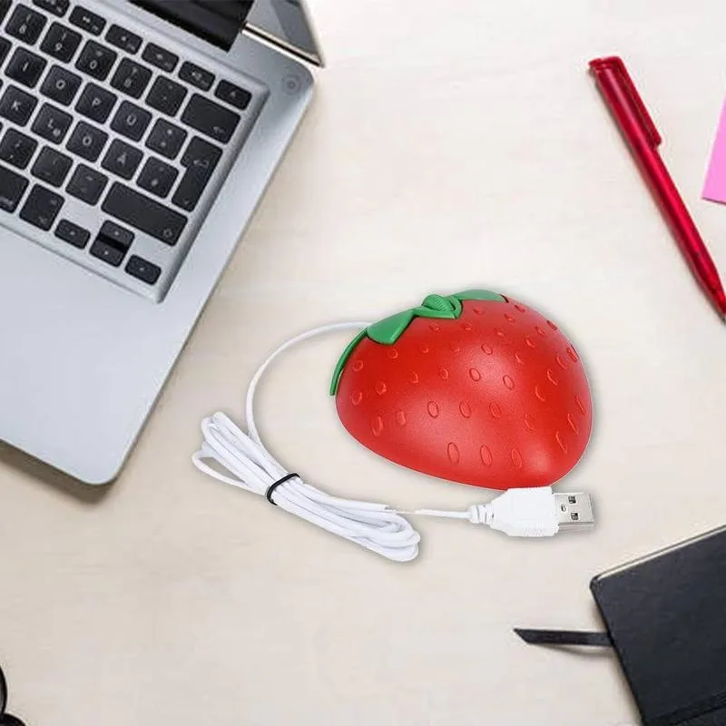 3D Mini Cute Cartoon Strawberry Wired Mouse USB Optical Mice For Laptop PC Gamer Girl Strawberry Mouse Computer Mouse Gaming