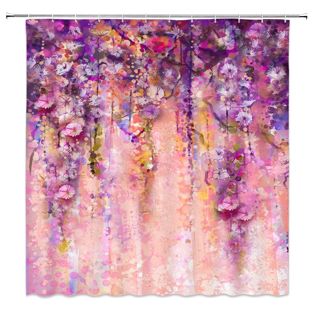 Spring Flower Butterfly Shower Curtains Set Colorful Floral Plant Tulip Rose Daisy Pattern Print Bathroom Decor Polyester Fabric