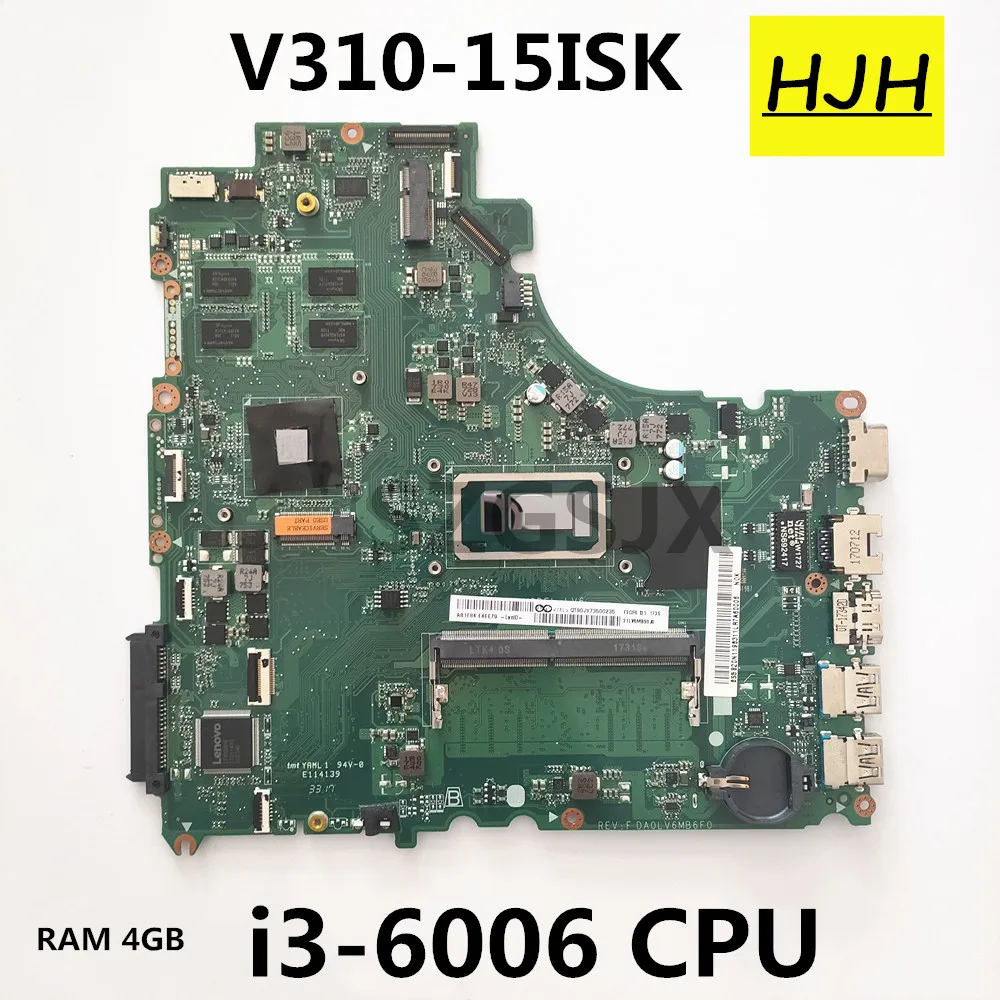 FOR  Lenovo V310-15ISK V310-15IKB V510-15IKB Laptop Motherboard DA0LV6MB6F0 Mit CPU i3 6006U RAM 4G GPU 2G+Cooling Fan 100% Test