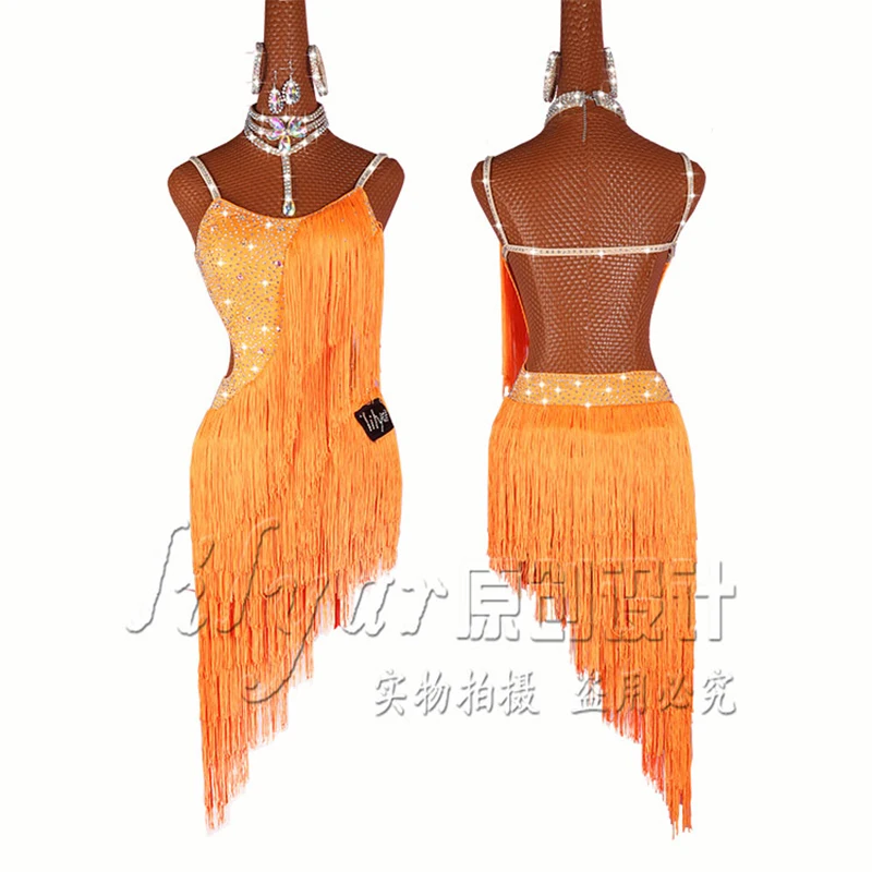 

Latin Dance Dress Latin Skirts Competition Dress Costumes Performing Dress Sparkly Rhinestones Adult Customize Children