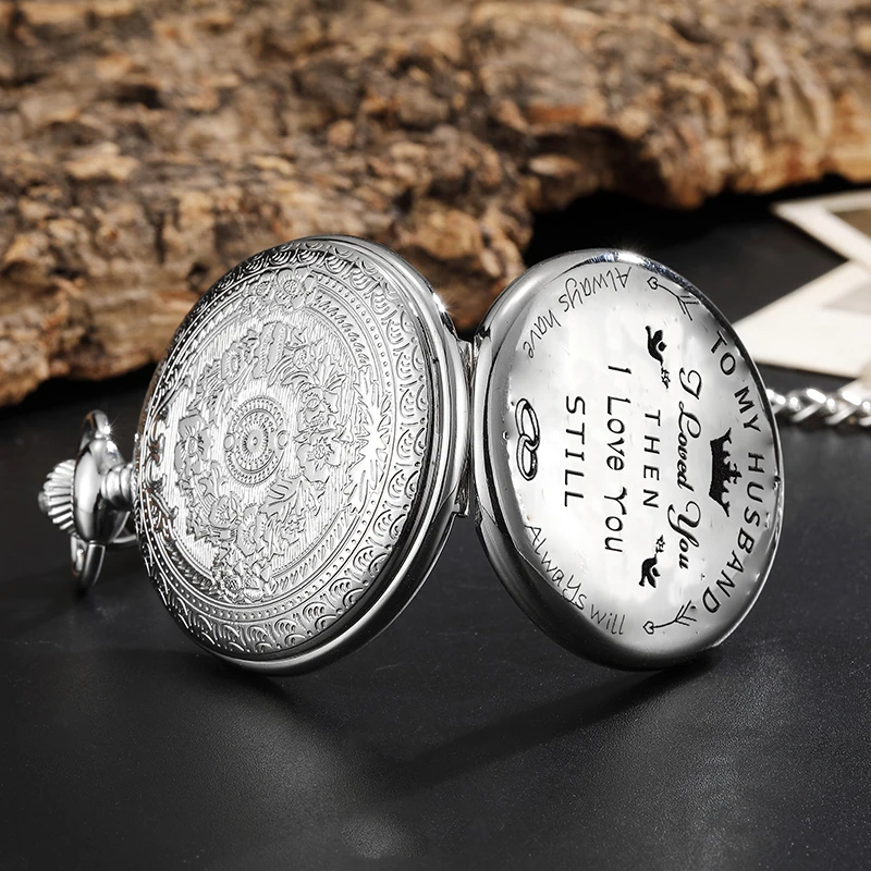 To My Husband I Love You Forever Pendant Men Quartz Pocket Watch Luxury Antique Flip Fob Clock for Valentine's Day Birthday Gift