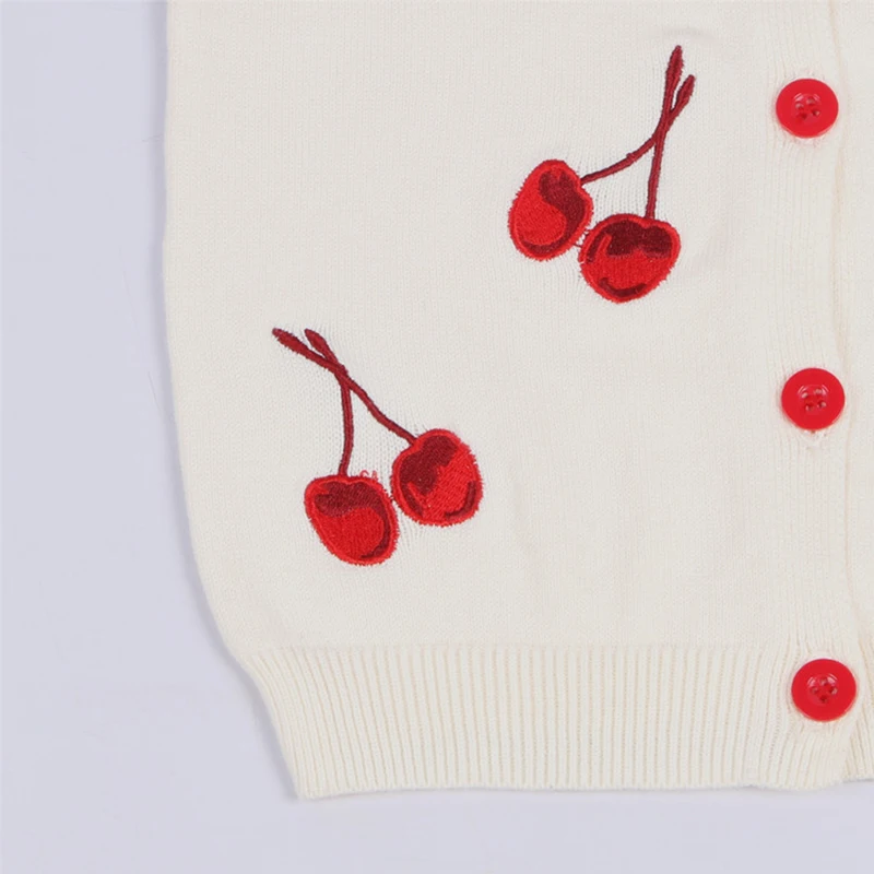 1-6Yrs Baby Boys Girls Cherry Embroidery Cardigan Coat Children Clothing Boys Girls Long Sleeve Knitted Kids Cardigan Coat