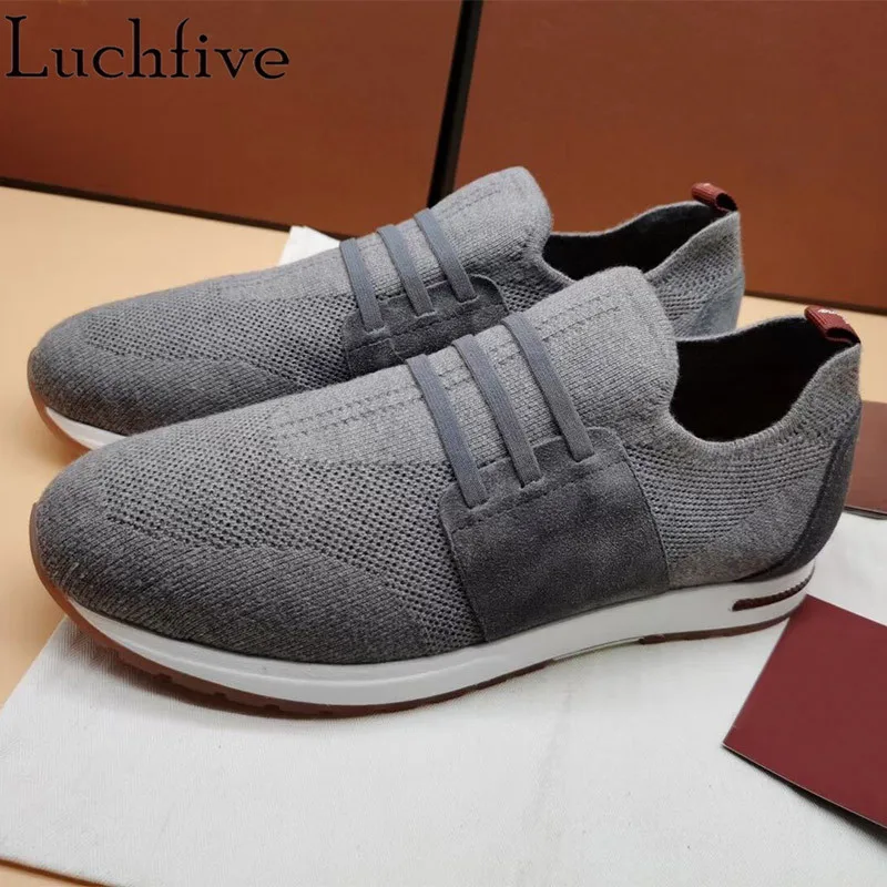 Men Knitted lace-up loafer Flat Shoes comfortable leisure Elastic slip-on Run Shoes Hot Sale Casual Brand Sneakers Shoes for man