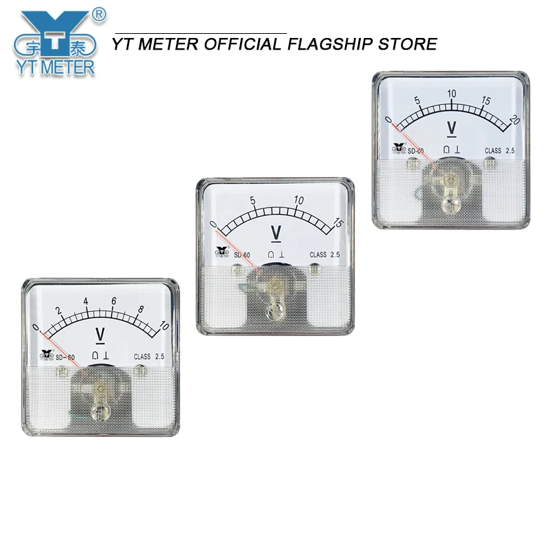 SD60 DC voltmeter dc1v 2V 3V 5V 10V 15V 20V 30V 50V 100V 150V 250V 300V 450V 500V 600V 750V pointer installation