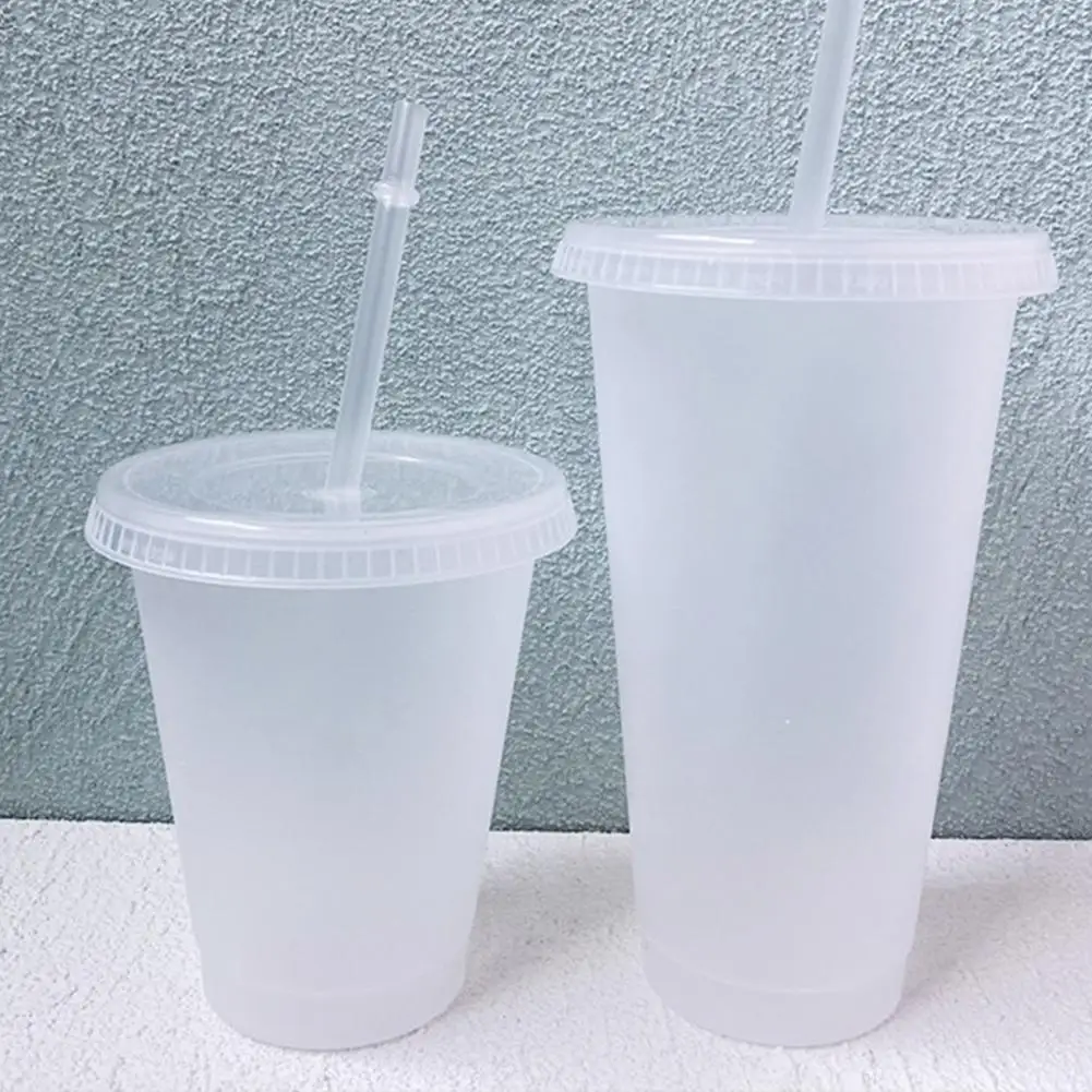 5Pcs/set 500ml/700ml Water Cup Food Grade Anti-deform PP Water Straw Cup with Lid Portable Plastic Cup