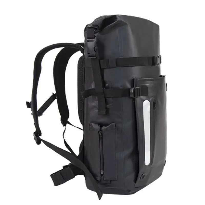 

30L Waterproof Dry Bag Backpack Roll-Top Closure and Cushioned Padded Back Panel, Front Pocket Hold Fins and Reflective Detail