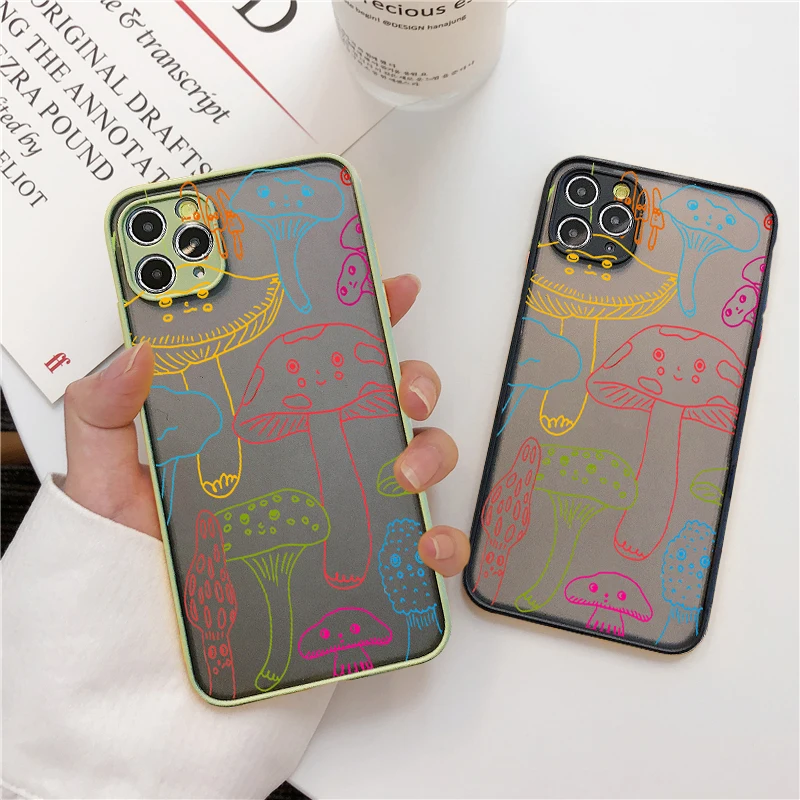 Creative Minimalist Graffiti Line Mushroom Phone Case for iPhone 13 11 12 Mini Pro X XS XR Max 6 6S 7 8 Plus SE 2020 Back Cover