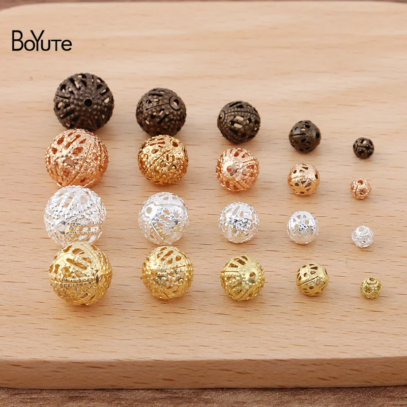 BoYuTe (100 Pieces/Lot) 4-6-8-10-12mm Metal Brass Filigree Beads Hollow Ball Beads Diy Beads for Jewelry Making