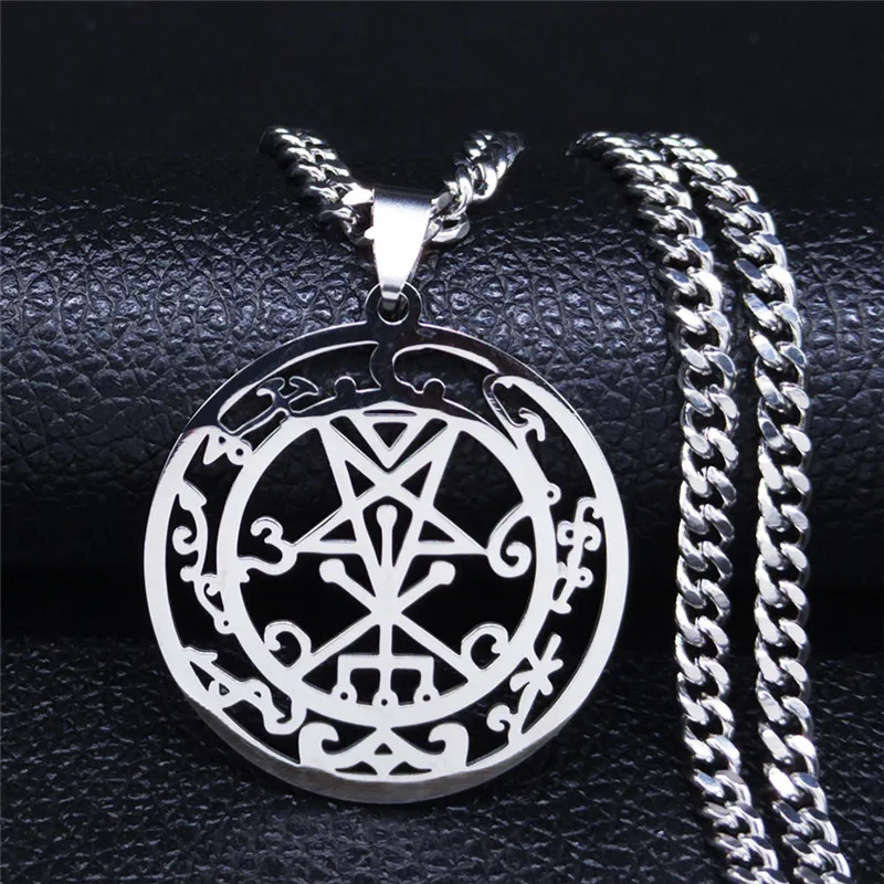 Sigil of Lucifer Church Satan Lilith Pentacle Necklace Demon Hollow Stainless Steel Pentagram Round Necklaces Jewelry Gift