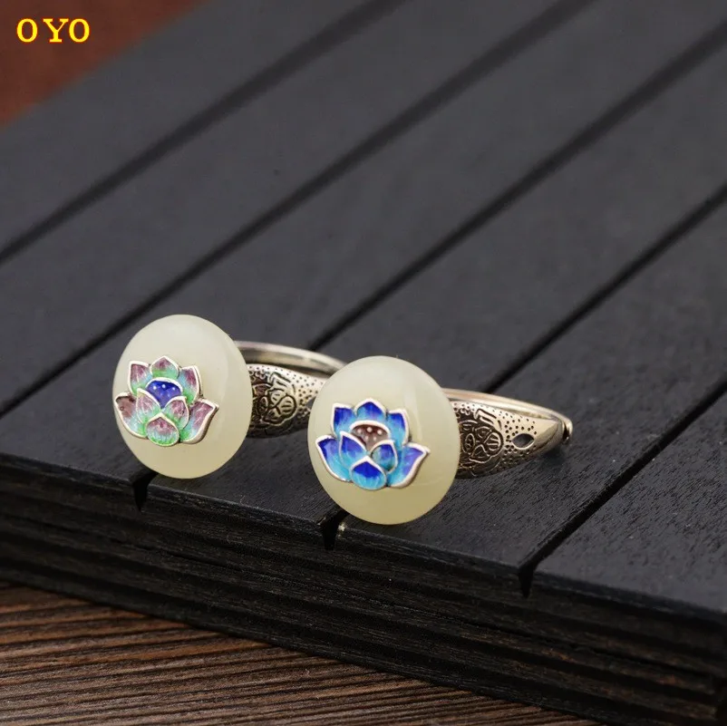 100%S925 silver Yintai mana burn process silver inlay women speak peace buckle ring