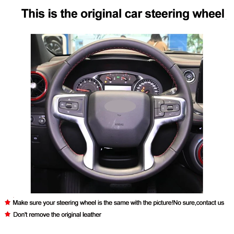 Hand Sewing Car Steering Wheel Cow Leather Wrap For Chevy Chevrolet Blazer 2019 2020 2021 Durable Automobile Car Protector