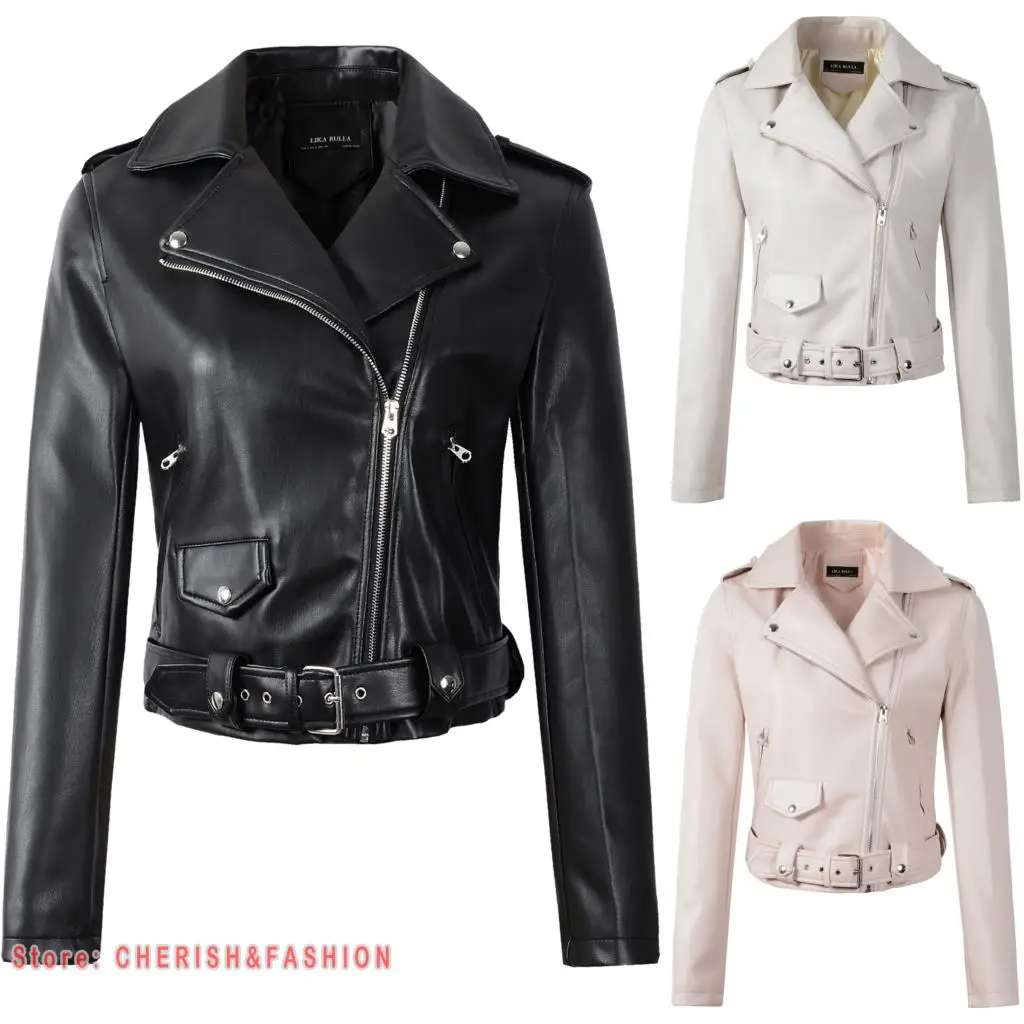 

Nice New Fashion Women Smooth Motorcycle Faux Leather Jackets Ladies Long Sleeve Autumn Winter Biker Streetwear Black Coat