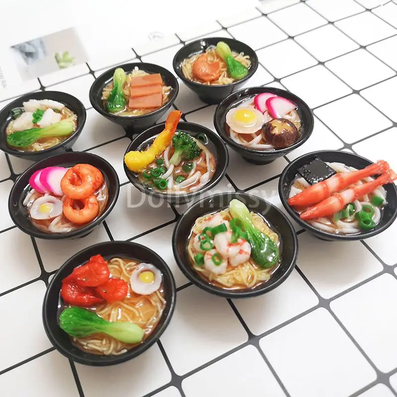 2PCS 1:6 Scale Dollhouse Miniature food Japanese Seafood Noodles Pretend Kitchen food for Blyth,Barbies,Bjd,1/6 Doll Accessories