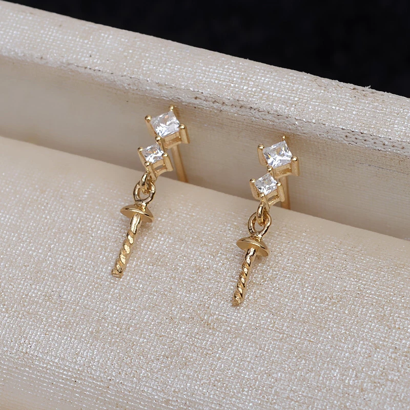 18K Gold AU750 Earrings Mountings Findings Mounts Base Jewelry Settings Accessories Part for Pearls Jade Agate Coral Crystal