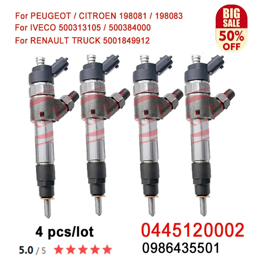 4PCS Diesel Fuel Injector 0445120002, 0 445 120 002, 0986435501 for Camionnette (230L) JUMPER Camion plate-forme(230) IVECO