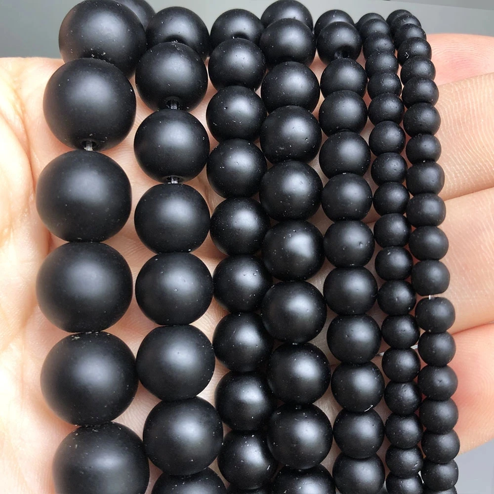 Natural Dull Polish Matte Black Onyx Agates Round Stone Beads For Jewelry Making 15.5 inches 4/6/8/10/12mm DIY Bracelet Necklace