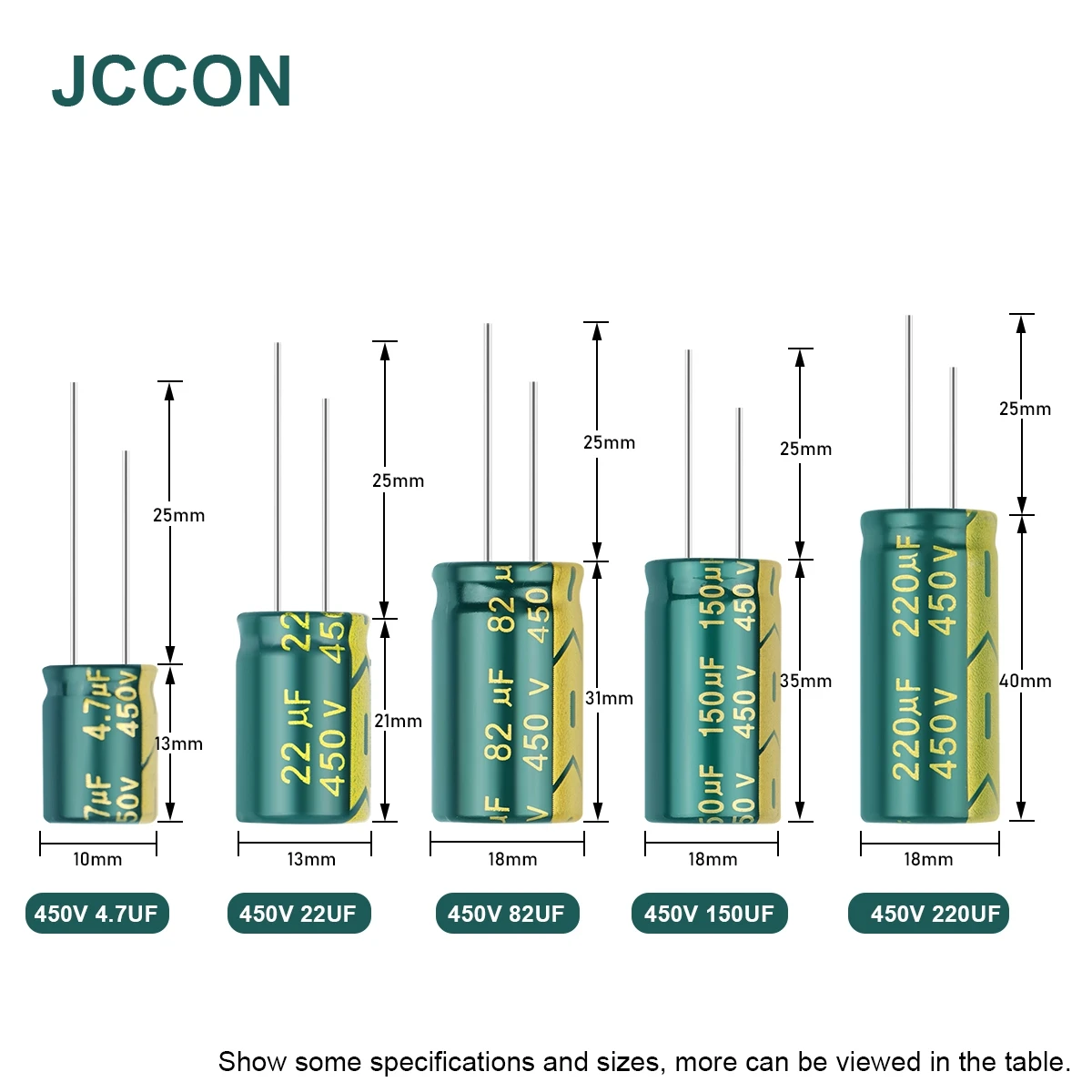 JCCON Aluminum Electrolytic Capacitor High Frequency Low ESR 6.3V 10V 16V 25V 35V 50V 63V 100V 400V 450V 100UF 220UF 330UF 470UF