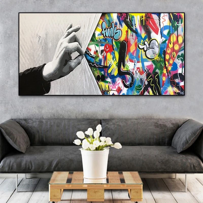 

Abstract Pull Back Gesture Graffiti Art Canvas Paintings on The Wall Art Colorful Posters and Prints Street Art for Home Decor