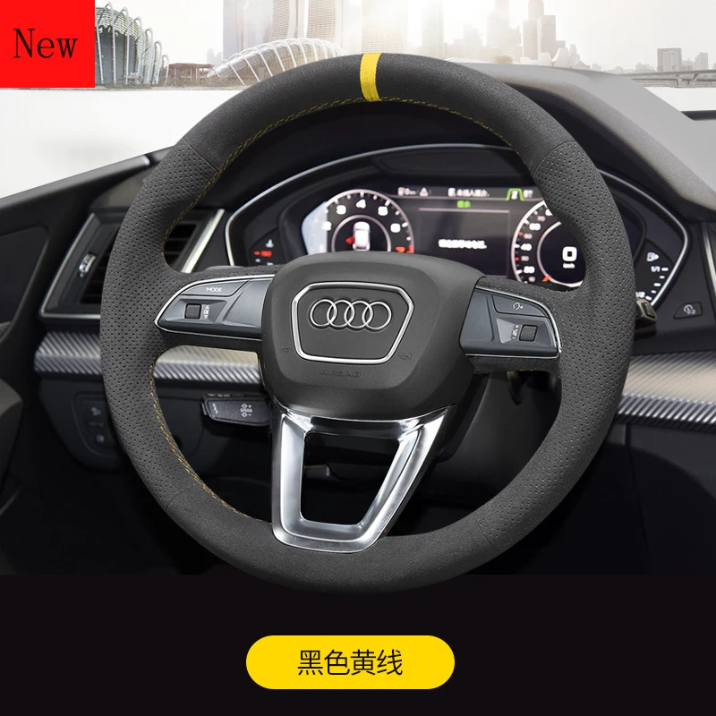 

DIY Hand-Stitched Suede Car Steering Wheel Cover for Audi A6L Q5L Q7 A7 S5 A5 Car Interior Accessories