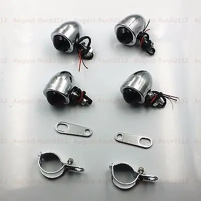 

Chrome/Smoke TURN SIGNALS Fork Clamps Shock Bracket Relocater Holder For Cafe Racer