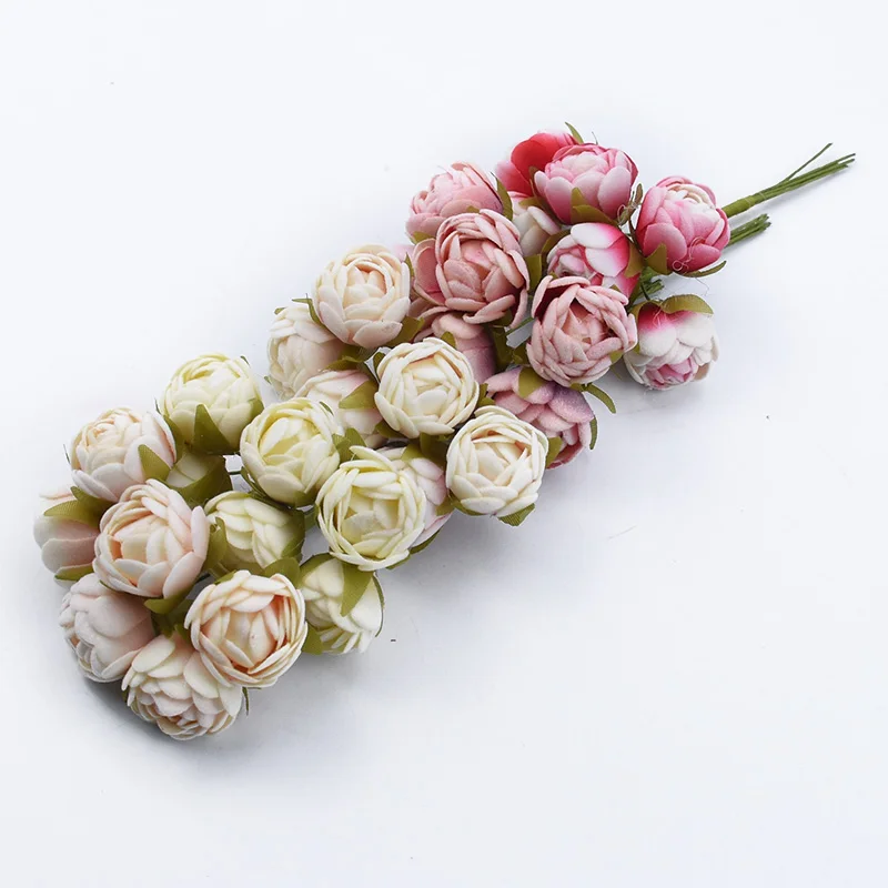 6pcs MINI Tea Roses Bouquet Diy Gifts Candy Box Home Decoration Accessories Wedding Decorative Wreaths Artificial Flowers Cheap