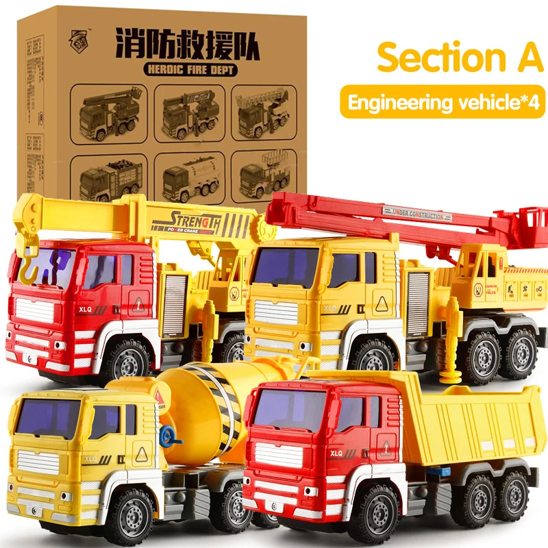 Large Construction Vehicle Toy Set City Builder Excavator Bulldozer Model Educational Toy Kids Boy Toys Birthday Gift Fire Truck