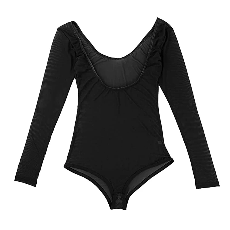 Een Stuk Turnpakje Mesh Borst Geopend Top Lange Mouwen Kostuum Accessoires Vrouwen Bodysuit Dieptepunt Shirt Buikdans Tops