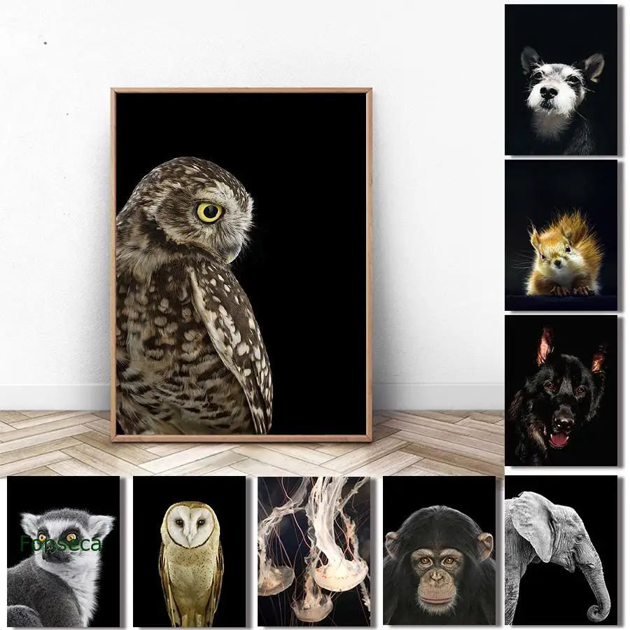 

Nordic Black and White Lion Owl Dog Canvas Painting Animal Poster And Print Wall Art Pictures for Living Room Home Decor