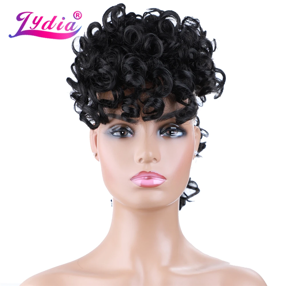 Lydia Synthetic High Puff Afro Short Curly Middle-Part Wig Clips in Hair Extension African American 90g/PCS Hairpiece Chignon