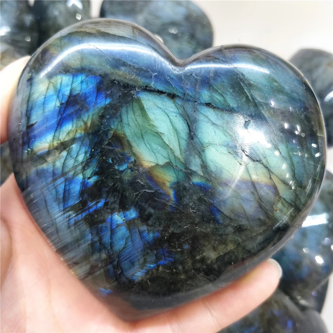 Natural Labradorite Love Heart Mineral Quartz Crystal Craft Moonstone Carvings Reiki Decorative Ornament Polished Cabochons Gems