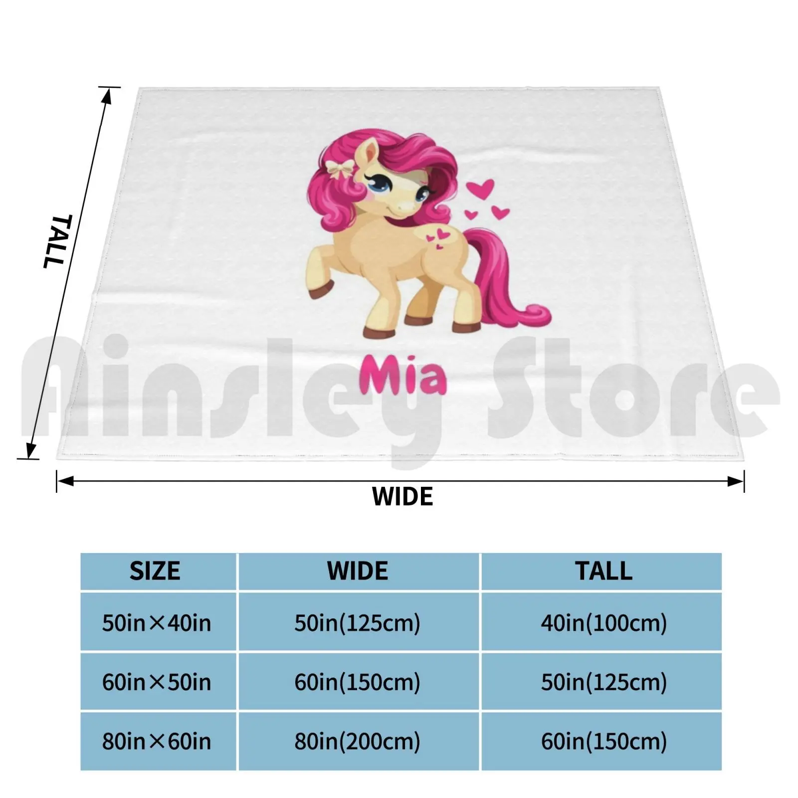 Mia Baby Horse Kids Unicorn Pink Blanket Fashion Custom 2693 Mia Baby Horse Kids Unicorn Pink Cartoon Funny