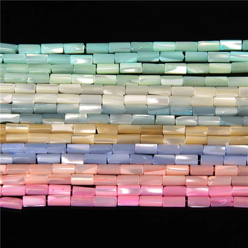 Colorful Natural Freshwater Shell Tube Beads Dyed Mother of Pearl Shell Loose Beads for Jewelry Making DIY Bracelet Necklace 15\
