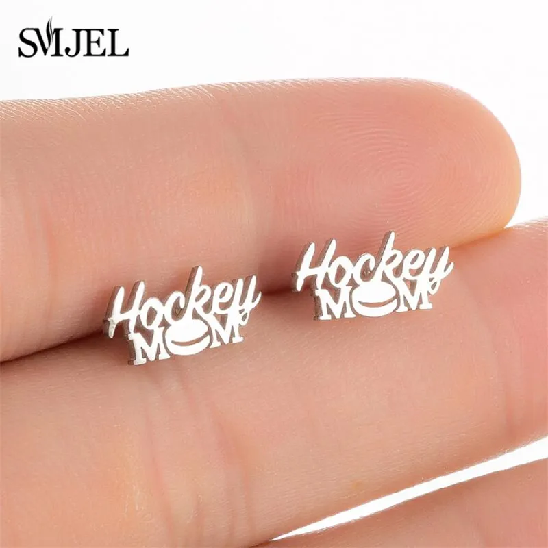 New English Alphabet Hockey Mom Small Earring for Women Stainless Steel Sports Club Jewelry Accessories Best Gifts for Friends