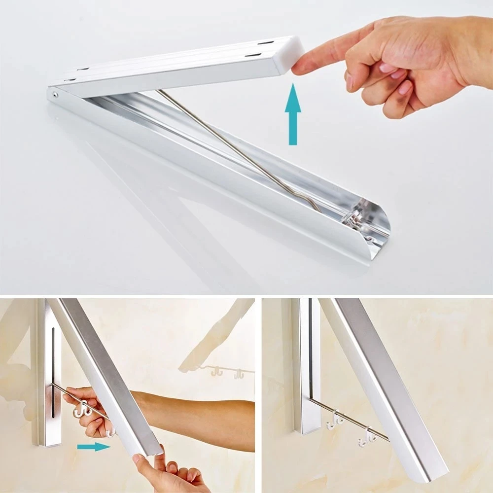 Folding and Pull Out Wall Hanger, Space Saving Clothes, Cupboard Storage, Wall Mounted Clothes Airer, Washing Line Coat