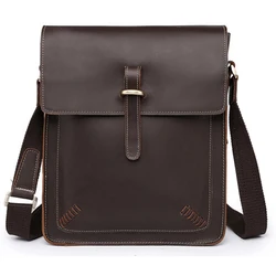 Vintage Crazy Horse Genuine Leather shoulder bag Men Crossbody Bag men Messenger bag Leather Leisure Bag Sling Brown Fashion