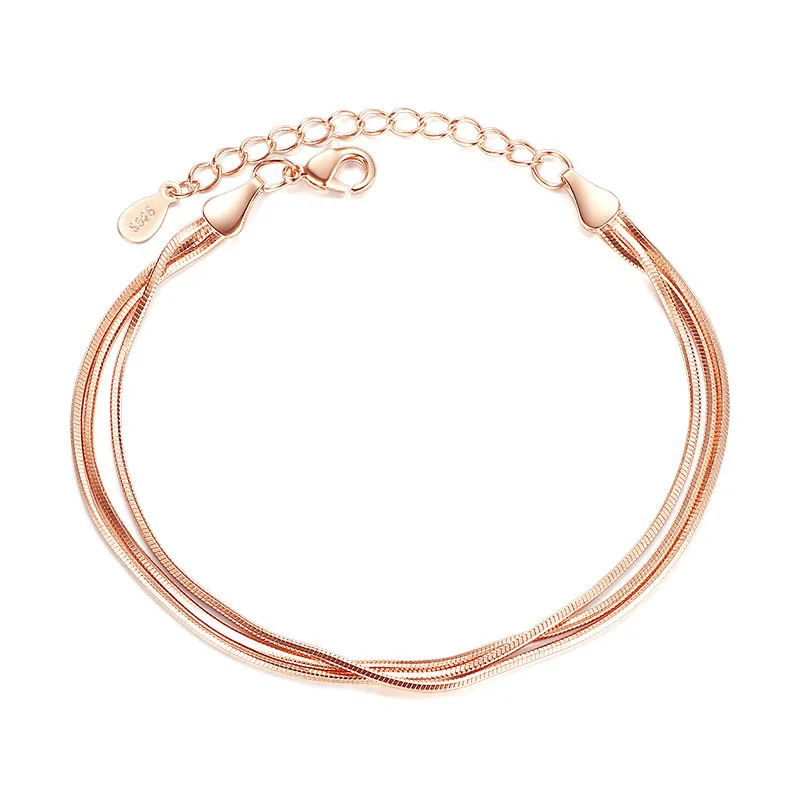 Fashion Rose Gold Color Silver Color Snake Chain Multi-layer Bracelets For Women Wedding Party Gfit Jewelry 14cm Long, 1 Piece