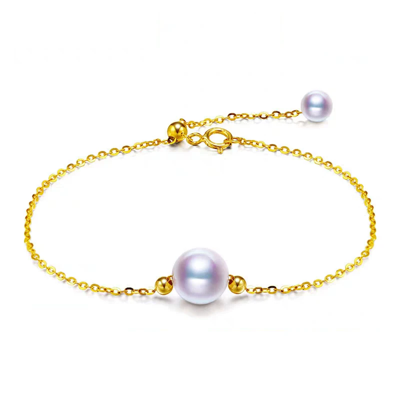 

18K Gold Pearl Bracelet Round 100% Natural Freshwater Pearl Jewellery Women Wedding Gift S500