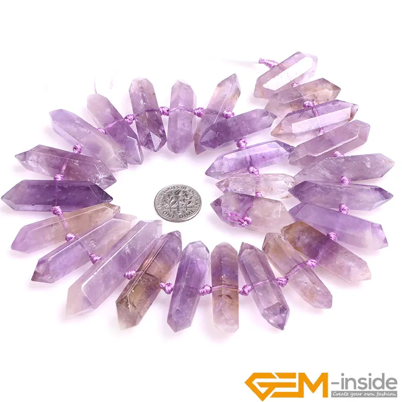 Natural Stone Stick Point Beads For Jewelry Making Strand 15 inch Amethysts Rose Quartzs White Rock Quartzs Red Quartzs 13x55mm