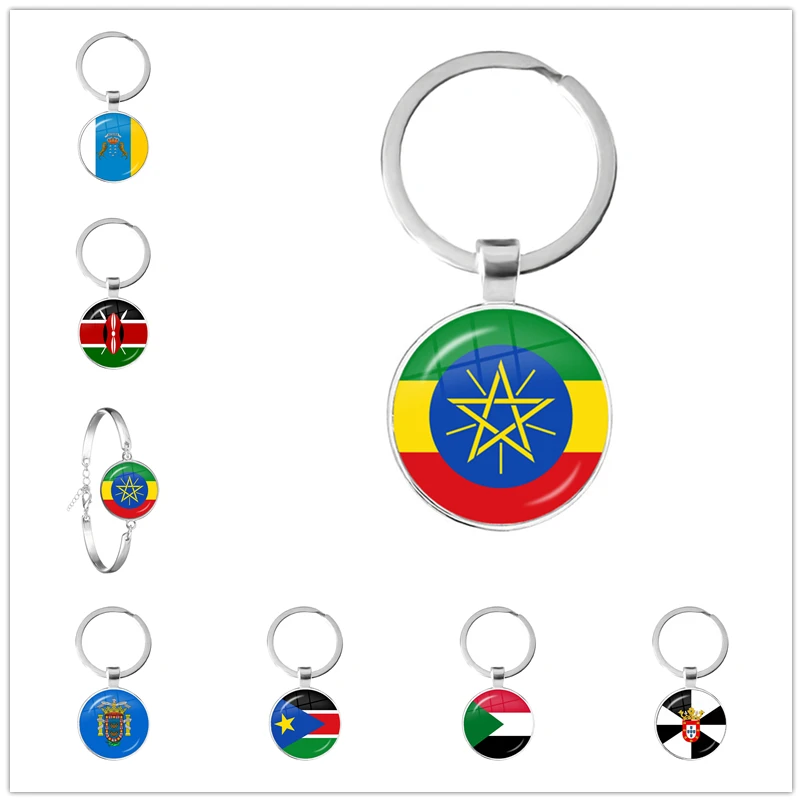 Ethiopia Islas Canarias Kenya Sudan Madeira Melilla South Sudan Ceuta Seychelles Glass Cabochon National Flag Keychain Gift