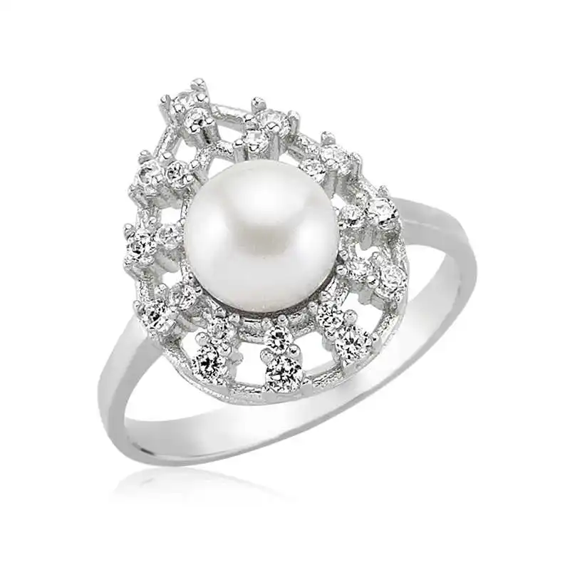 Silver With Pearls Drop Ring