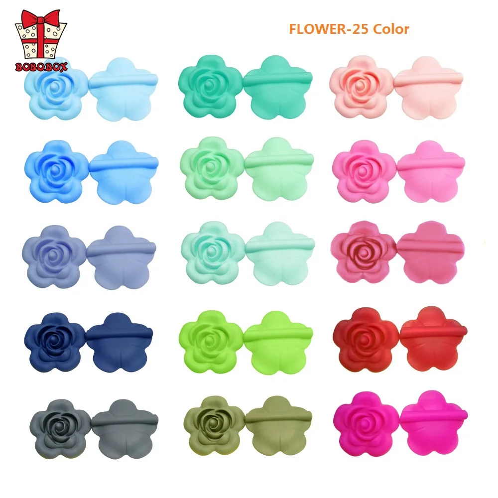 BOBO กล่อง10Pcs Rose ลูกปัดซิลิโคนเด็ก Teether ซิลิโคน Teething ลูกปัดดอกไม้สำหรับทารก Teething สร้อยคอ