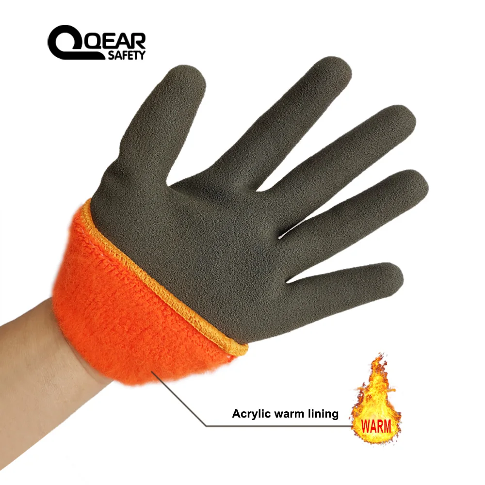 Thermal Work Safety Gloves, Fully Warm Fleece Lining Inside, Water- Proof Rubber Latex Coated,Anti-slip Palm, Winter Use