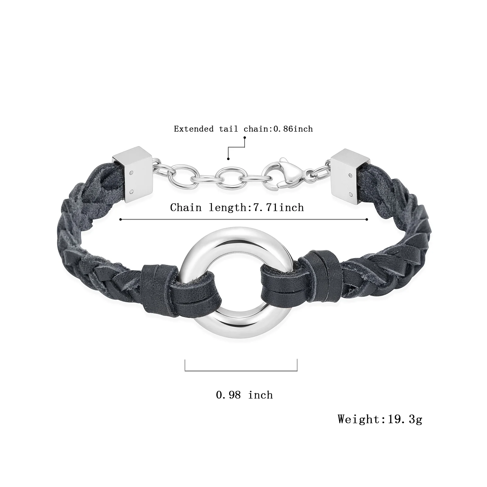 Circle of Life Urn Cremation Bracelet for Ashes Memorial Jewelry Black Leather Wrist Band Bangle Keepsake