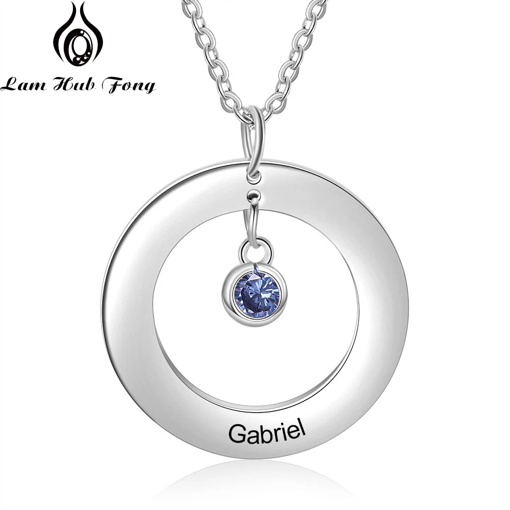 

Personalized Name Necklace Custom Necklace with Birthstone Fashion Stainless Steel Jewelry Gift for Women Family (Lam Hub Fong)