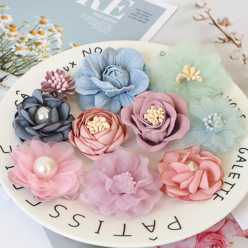 10 teile/satz mischen Stoff Blumen Simulation Blumen kopf Dekoration Blumen für DIY Zubehör – Detail 16