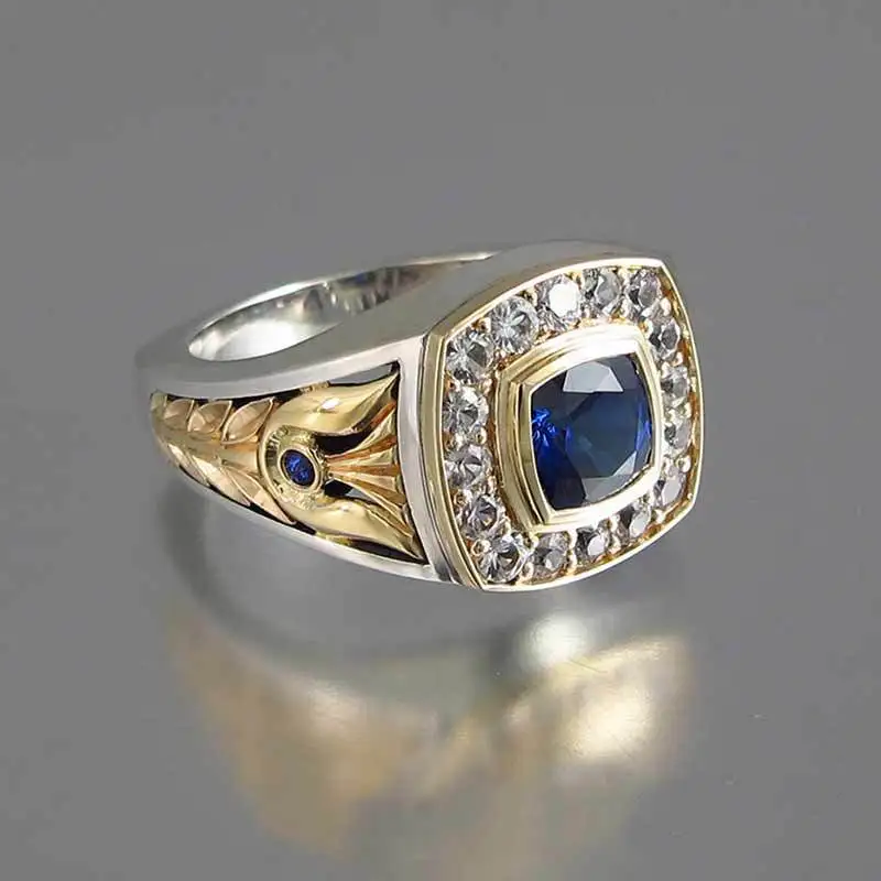 Luxury 925 Ring for Men Natural 2 Carat Sapphire with Diamond Jewelry Anillos De Bizuteria Anillos Gemstone Rings Box