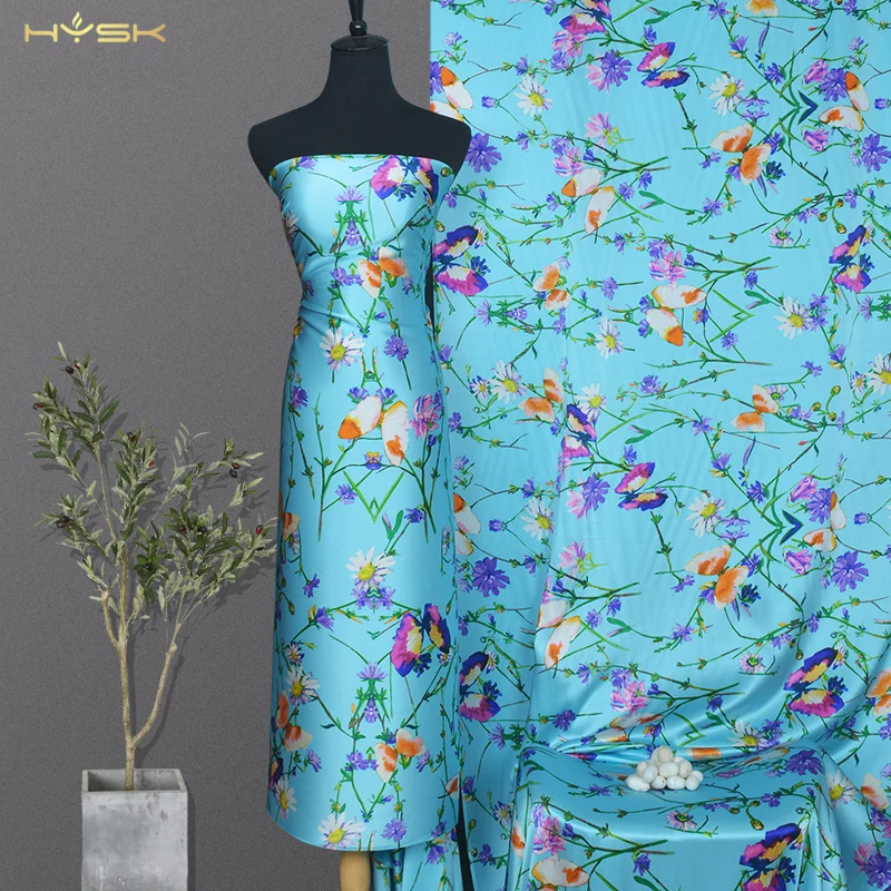 HYSK 100% silk satin fabric vintage floral hand printed flowers silk duchess heavy silk material textiles for dress C2448