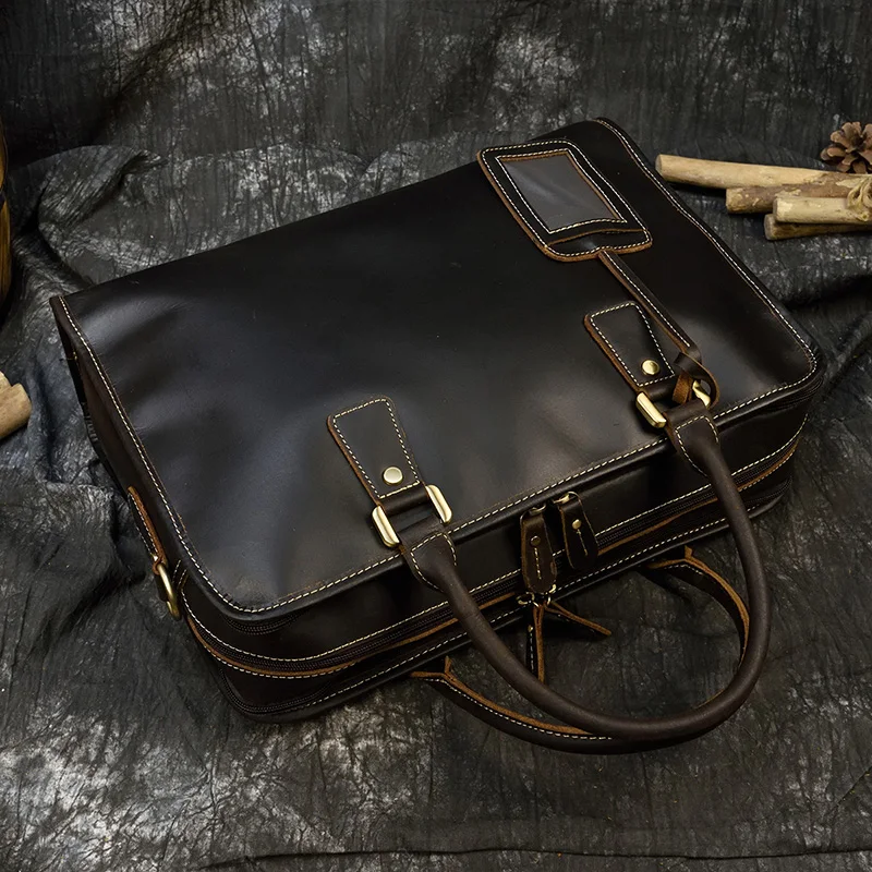 Newsbirds Mens Leather Handbag 15.6 Inch PC Notebook Laptop Briefcase Shoulder Bag 100% Cowhide Man Bag Male Business Bag