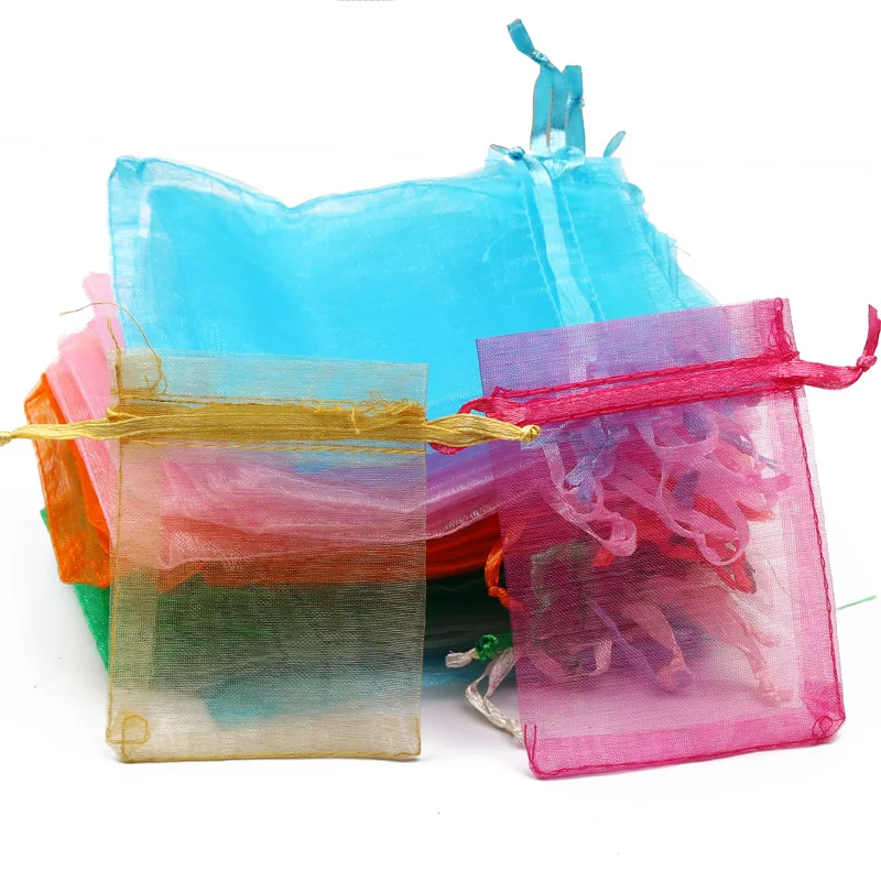 50PCS/Lot Drawstring Organza Bag Tulle Bag Wedding Candy Bag Jewelry Packaging Bag Display Bag Gift Bag Various Sizes And Colors