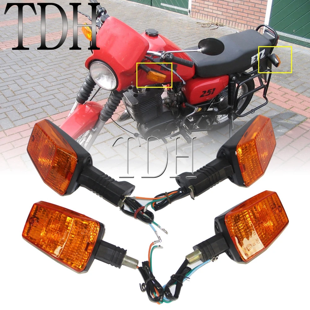 2x 4x 12V Motorcycle Front/Rear Turn Signal Indicator Light E3 Emark Turning Amber Yellow Flashing Blinker Lamp For MZ ETZ 251